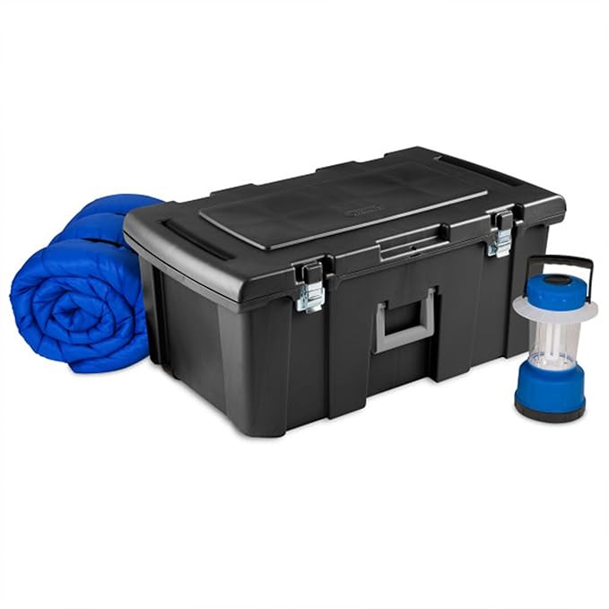 Sterilite 4-Pack Footlocker, Lockable Plastic Utility Storage Container Box, Black - Heavy-Duty Organizing Containers for Home, Garage, Office, and Basement