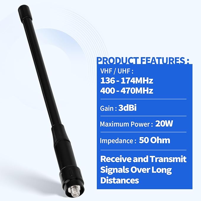 Superbat Dual Band VHF UHF Radio Antenna 136-174/400-470MHz SMA Female Fiberglass Antenna for Baofeng UV-5R Retevis RT-5R Aliunce HD1 Arcshell AR-5 Two Way Radio