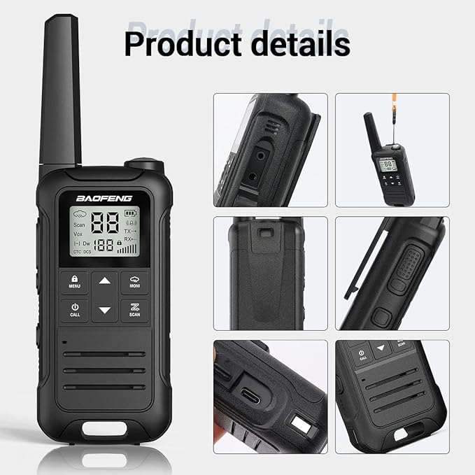 BAOFENG Walkie Talkies Long Range for Adult, 4Pack Rechargeable Walkie Talkie FRS Two Way Radio 1400mAh Li-ion Battery ，USB-C Cable， NOAA with Flashlight for Camping Family