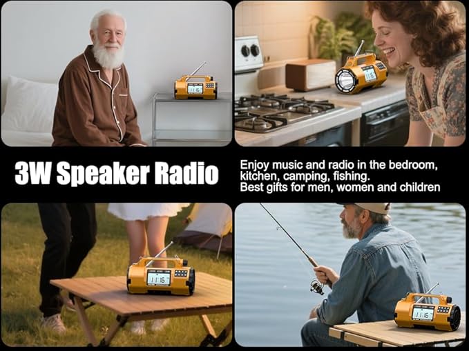 Hand Crank Emergency Radio with NOAA Weather Alert, Replaceable Battery, Rechargeable Portable Solar SW/AM/FM Radio, Clock SOS Alarm & Flashlight Headphone Jack Emergencies