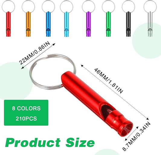 210 Pcs Emergency Whistle with Keychain, Aluminum Survival Whistles Extra Loud Metal Whistle for Outdoor, Camping, Sports, Boating, Hiking, Hunting 9 Colors