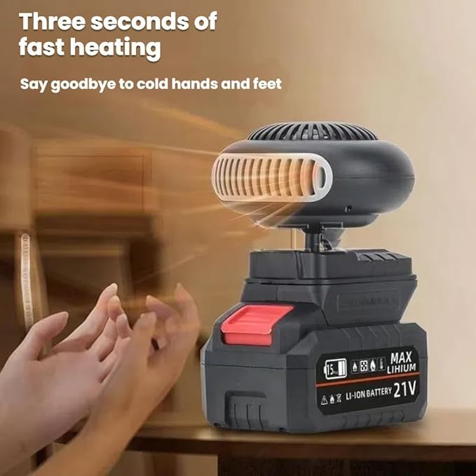 Battery Operated Heater, Battery Powered Heater, with 1500mah Batterys Anti-Tilt, Quiet Long Heating, Car Window Defogger Phone Charging for Camping/Car (Black+Battery*2)
