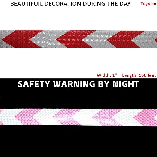 Red White Reflective Tape 1 inch Wide for Trailer, Outdoor Waterproof High Visibility Safety Warning Adhesive Strips (166 feet)