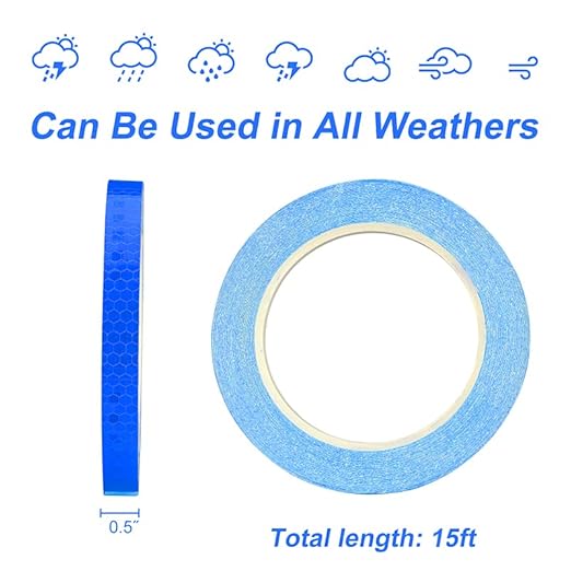 Reflective Safety Tape,1/2 Inch×15 Feet Blue Reflective Strips,high Viscosity Waterproof Reflective Tape for Bikes Cars Ships Motorcycles Raincoat.