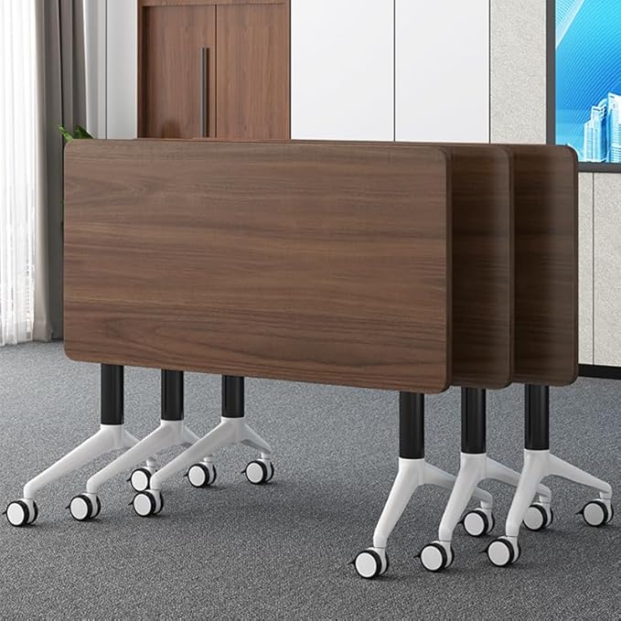 Conference Table, Folding Conference Room Tables with Flip-Top Design, Mobile Rectangular Modular Tables for Office Meetings and Training Sessions (Walnut, 55.1×15.7×29.5in)
