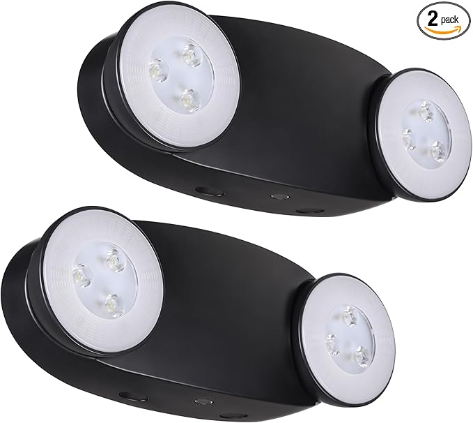TORCHSTAR High Output LED Emergency Light, UL Listed, 800lm, AC 120-277V, Commercial Emergency Lights with Battery Backup, Two Adjustable Heads, Hardwired Exit Light Fixtures, Black, Pack of 2