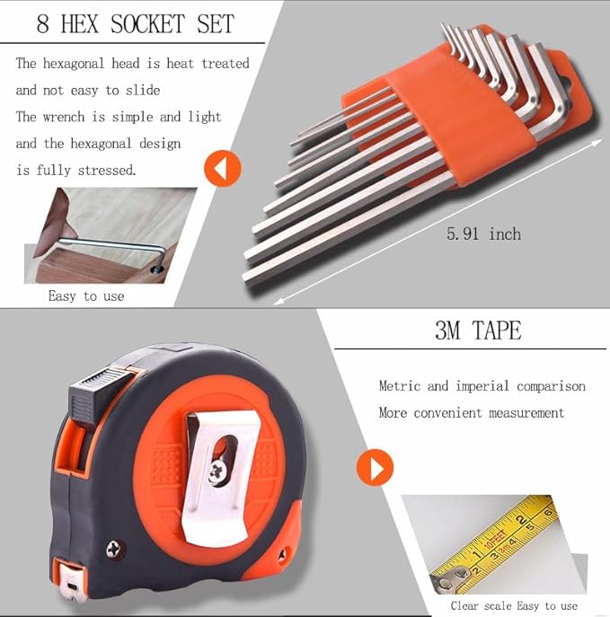52-Piece Household Tool Box Set Mini Tool Set Basic Tool Kit for Home Suitable for Home Garage Office University Dormitory