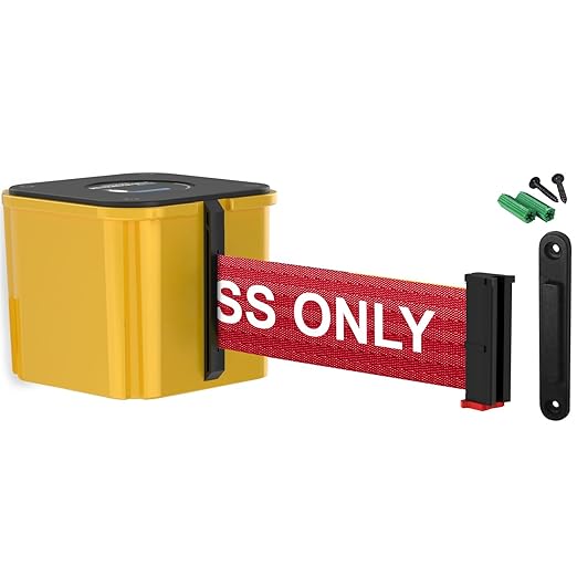 WM412 Retractable Belt Wall Mounted Yellow Crowd Control Barrier and Receiving End, 30' Authorized Access Only Belt