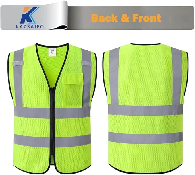 Hi Vis Reflective Safety Vest for Men Women Work,Mesh High Visibility Class 2 Construction Vest with Chest Pocket and Zipper Front,Meets ANSI/ISEA Standard (KZ179-Yellow-4XL)