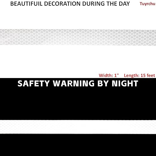 White Reflective Tape 1 inch Wide for Cars, Outdoor Waterproof High Visibility Safety Warning Reflector Sticker Strips (15 feet)