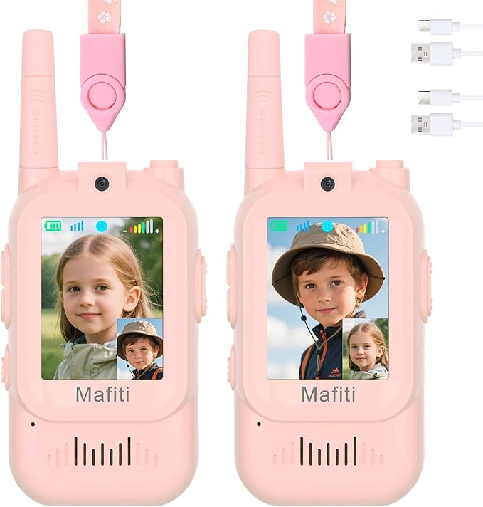 Mafiti Toys for 3 4 5 6 7 8 Year Old Boys Girls Mini Video Walkie Talkies for Kids 2 Pack Rechargeable 1000 Feet Range Birthday Indoor Outdoor (Pink+Pink)