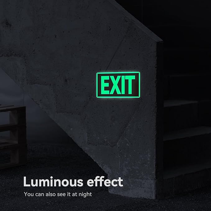 Exit Sign -2 Pack Glow in the Dark Exit Signs Aluminum 12x7 Inch – Photoluminiscent, Laminated for Ultimate UV, Weather & Fade Resistance , Indoor & Outdoor for Business, School, Office, Warehouse,fire exit sign