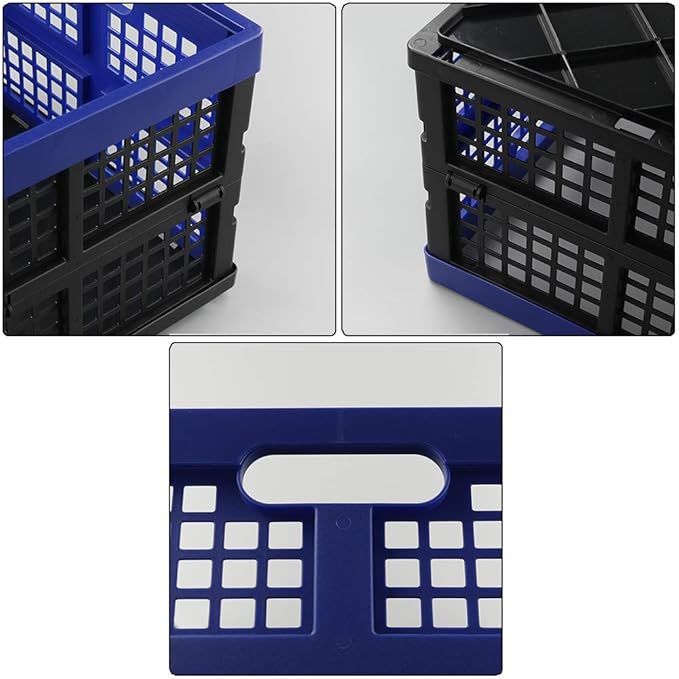 Hespapa 35 Quart Folding Crates, Blue Plastic Collapsible Storage Container Milk Crate Baskets, 2 Pack