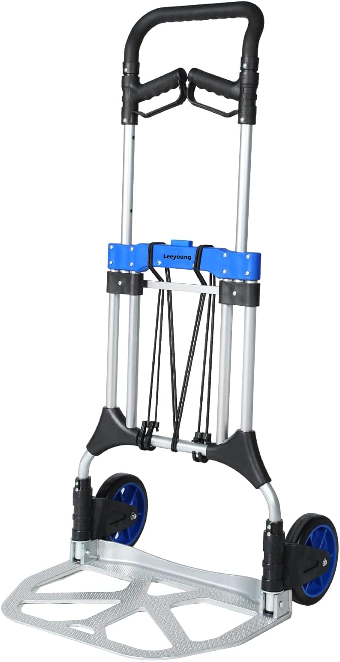 Folding Hand Trucks Heavy Duty by Leeyoung,500 lb Aluminium Folding Hand Cart Dolly with 8 inch Wheels (incl 2 Bungee Cords)