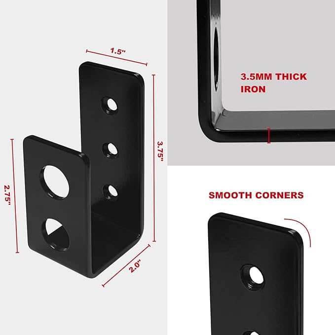 SecurityMan (2-PK) Heavy Duty 2x4 Door Barricade Brackets - 700lbs of Force, Install in Minutes - (4pc) Thick 3.5mm Iron Metal U Bracket | Rust Proof - Gate Bar Holder for Indoor/Outdoor Door Security