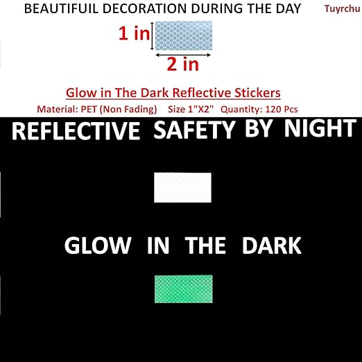 Glow in The Dark Reflective Stickers 1 inch X 2 inch for Car, High Visibility Warning Safety Reflective Strips (120 Pcs)