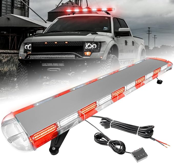ASPL 46 inch 220 LED Rooftop Low Profile Strobe Light Bar Emergency Warning Beacon Car Hazard Flashing Construction Roof Lights Bars for Trucks Tow Automotive Construction Vehicle (Red/White