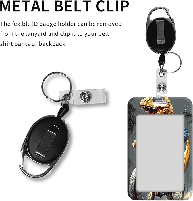 ID Badge Holder with Retractable Lanyard for Women & Men,Vertical ID Card Holder Wallet,Clear Window&Card Slot,Detachable Neck Strap for Nurse Teacher Office,T-Rex Biking Beach
