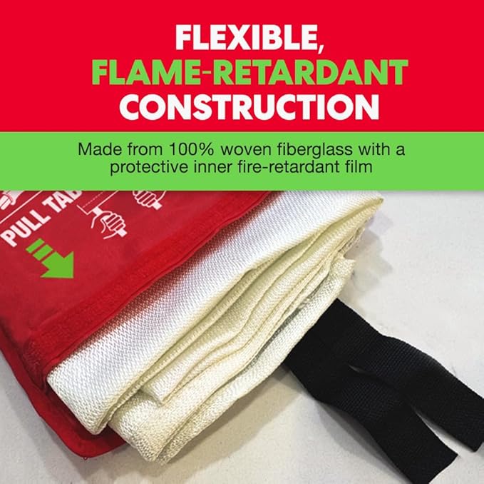 5-Pack Emergency Fire Blanket - ASTM Certified Fire Suppression Blanket for Home, Kitchen, Grill, Camping, Car & More - 40" x 40" Flame Retardant Fabric, No Mess, Easy Deployment