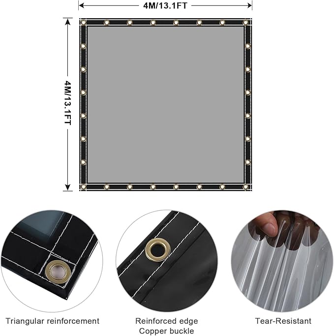 Clear Tarps Heavy Duty UV Protection, Translucent Sun Shade PVC Vinyl Tarpaulin with Grommets, Ropes, Reinforced Edge, Waterproof, Tear-Resistant for Greenhouse, Patio, Garden, Porch, Pavilion