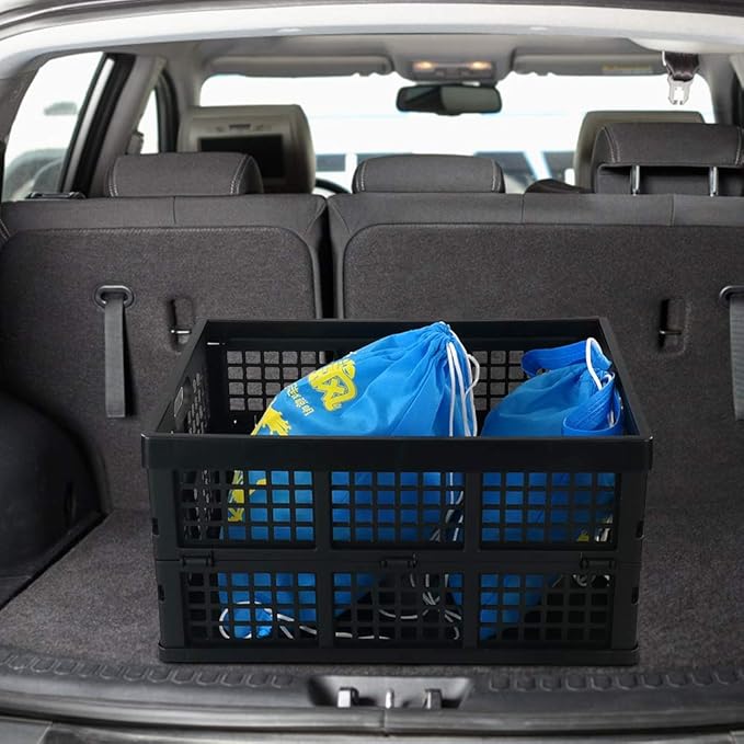 Morcte 34 L Plastic Rectangular Collapsible Crates, Folding Crates Storage, Pack for 3, Black