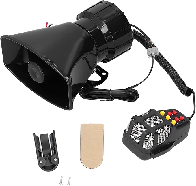 100W Loudspeaker, Car Horn PA Mic 7Sound Siren for Car Truck RV with PA System and Installation Kit, 12V Universal