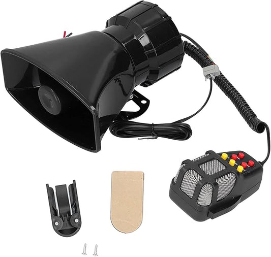 100W Loudspeaker, Car Horn PA Mic 7Sound Siren for Car Truck RV with PA System and Installation Kit, 12V Universal