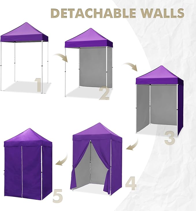 EAGLE PEAK 5x5 Instant Canopy with 4-Side Wall Panels, Small Pop up Portable Canopy Tent with Carry Bag, Light Weight Sun Shelter for Sports, Camping and Beach, Purple