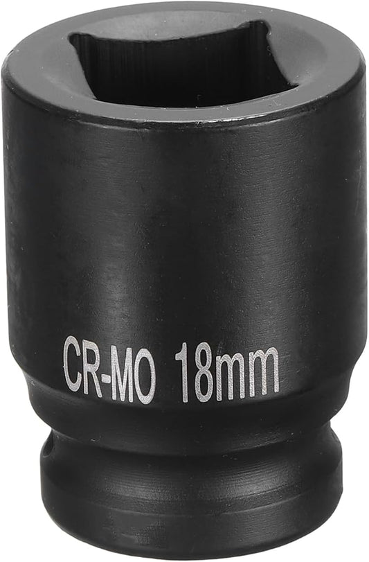 HARFINGTON 4 Point Square Socket 1/2" Drive 18mm Metric Square Impact Socket CR-MO Blackening Standard Wheel Sockets Pneumatic Socket Tool for Auto Repair Mechanical Maintenance Home Use