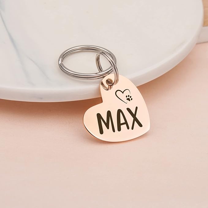 Anavia Small Size Dog Cat ID Tags, Small/XS Personalized Color Plated Stainless Steel Puppy Kitten Name Tags, Customized Engraved Nameplate Pet Collar Tag (Black, Heart)