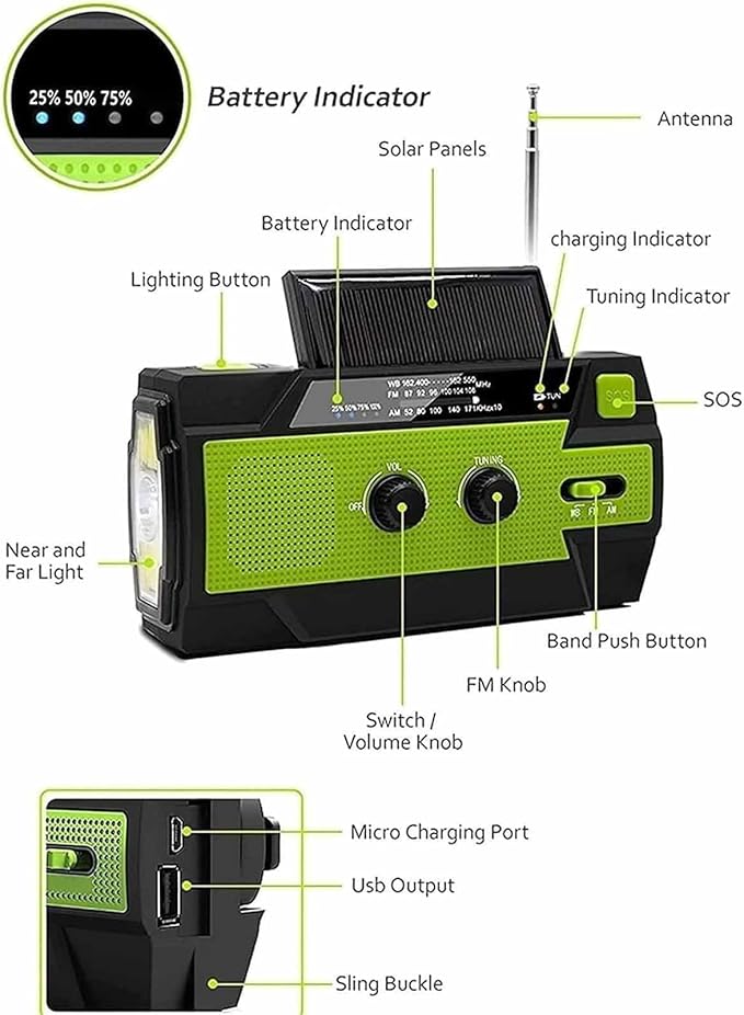 Solar-Powered Emergency Survival Radio, Hand Crank Radio, Emergency Weather Radio Hand Crank Solar Charge Am/Fm/NOAA, for Indoor, Outdoor & Emergency (Blue)
