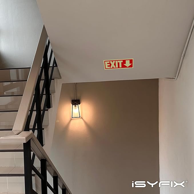 iSYFIX Exit Stickers Signs with Directional Down Arrow 12 Pack 12x4 Inch - Glow in the Dark Photoluminescent Vinyl for Office, School, Business, Warehouse - UV & Weather Resistant for Indoor/Outdoor Use