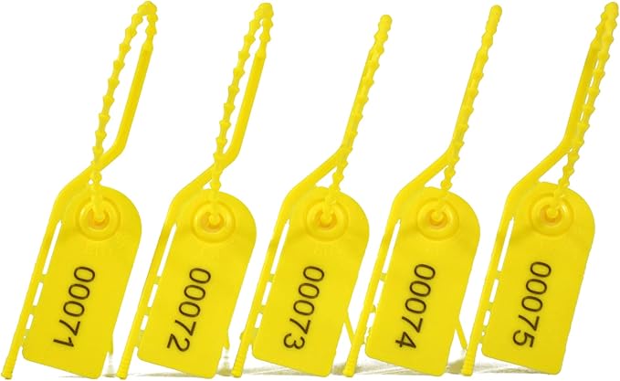 200 Plastic Tamper Seals Numbered Zip Ties Pull Tite Inspectin Tags Disposabl Breakable Tags Secure Plastic Signage for Fire Extinguisher, Shoes, Clothes (Yellow)