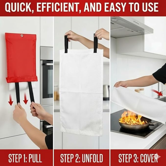 40" x 40" MorningWishes Emergency Fire Blanket Fiber Glass Suppression as Extinguisher Flame retardant protection Heat Insulation Design for Kitchen Office School Car Grill BBQ Fireplace camping 4 pic