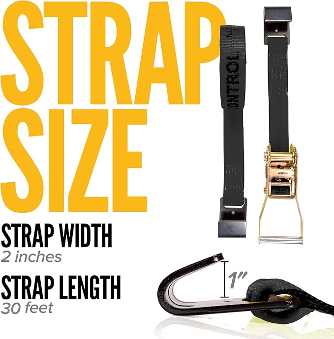 US Cargo Control Flat Hook Ratchet Strap 2 Inch X 30 Foot, 10,000 LBS Break Strength, Black Heavy Duty Ratchet Straps with Black Flat Hooks, Red Tie Downs for Flatbed Trailer