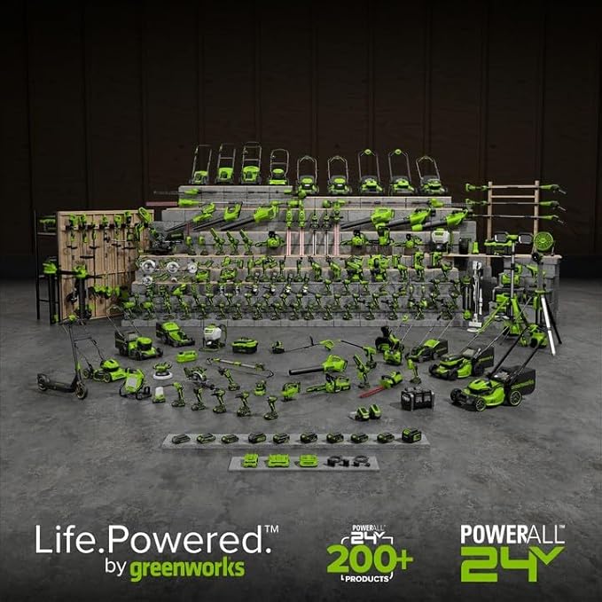 GREENWORKS 24V (8-TOOL) Combo (Drill, Impact Driver, Circular Saw, Reciprocating Saw, Jigsaw, Multi-Tool, Sander, Flashlight), 4.0Ah + (2) 2.0Ah (Power Bank) Batteries, (2) Cables, 65W Rapid Charger