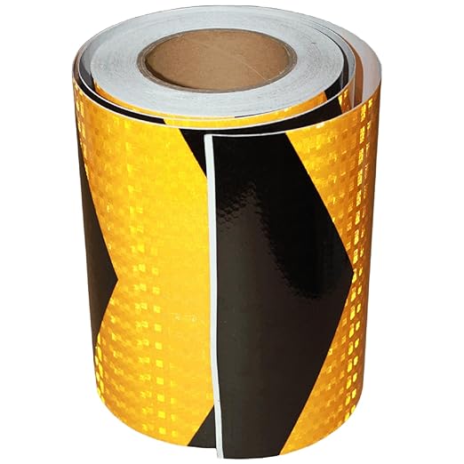 Yellow Black Reflective Tape 8 inch Wide, Outdoor Waterproof Hazard Conspicuity Warning Industrial Marking Tape (66 feet)