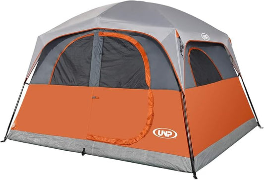 UNP Tents 6 Person Waterproof Windproof Easy Setup,Double Layer Family Camping Tent with 1 Mesh Door & 5 Large Mesh Windows -10'X9'X78in(H)