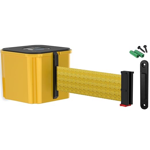 WM412 Retractable Belt Wall Mounted Yellow Crowd Control Barrier and Receiving End, 15' Yellow Belt