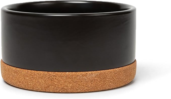 Waggo Corky Bowl – 4 Cup Non-Slip Pet Food and Water Ceramic Dish with Removable Cork Base – Dishwasher & Microwave Safe (Buttercream)