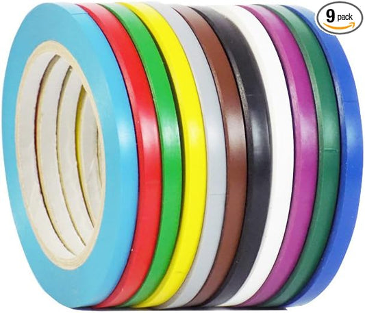 WOD VTCP366 Rainbow Pinstriping Dance Floor Vinyl Tape, 1/4 inch x 36 yds. (Pack of 9) Marking Tape for School Gym, Warehouse, Parking Spaces and More