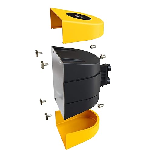 Crowd Control Warehouse - CCW Series WMB-230 Magnetic Wall Mount Retractable Belt Barrier - 30 Foot, Black and Yellow Safety Belt with Yellow ABS Case