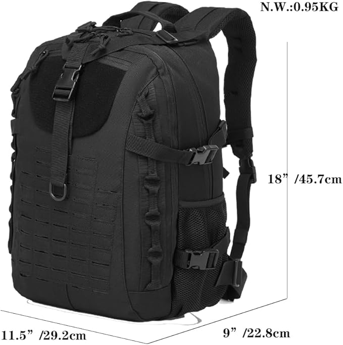 Military Tactical Backpack For Men Laser-Cut Molle Daypack 3 Day for Hiking,Working,Travel (black)