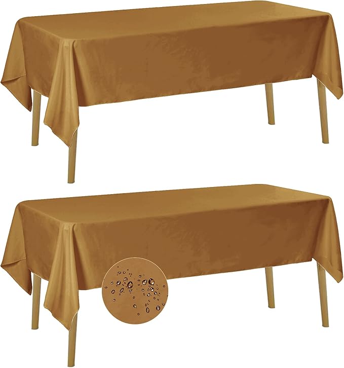 Fokitut 2 Pack Waterproof Rectangle Tablecloth, 60x120 Inch,Stain Resistant and Wrinkle Polyester Table Cloth, Fabric Table Cover for Kitchen Dining, Wedding, Party, Holiday Dinner-Gold