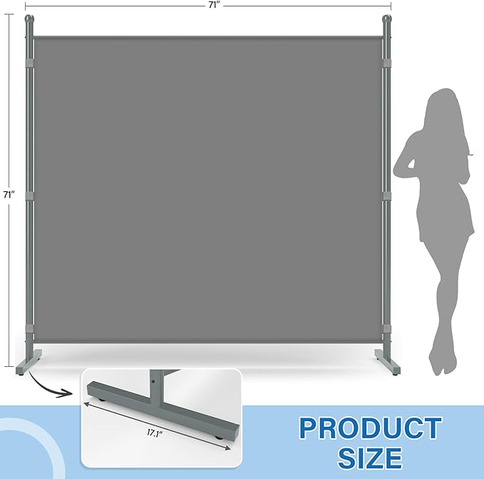 AKTOP Room Divider, Freestanding Single Panel Privacy Screen, Portable Temporary Wall Dividers for Room Separation, Large Room Partitions and Separators for Home, Office, Dorm, 71''W x 71''H, Grey