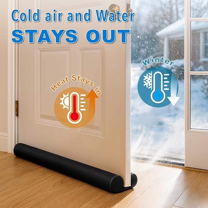 Door Draft Blocker 32 Inches Door Sweep for Interior Doors Wind Blocker Door Bottom Seal Weather Stripping Black Door Draft Stoppers for Bottom of Door 32 Inch Block Cold Air Noise Smoke Stopper