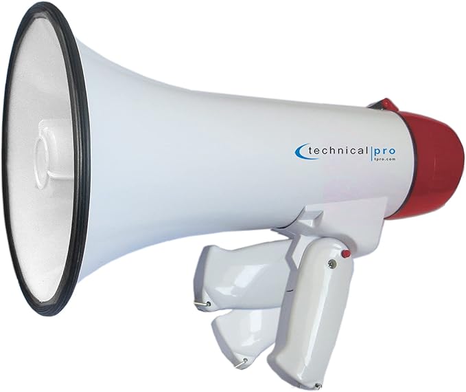 Technical Pro 25 Watts Lightweight 600M Range Portable Megaphone Bullhorn with Strap, Siren, and Volume Control, Good for Trainers, Soccer, Coaches and Cheer Leading