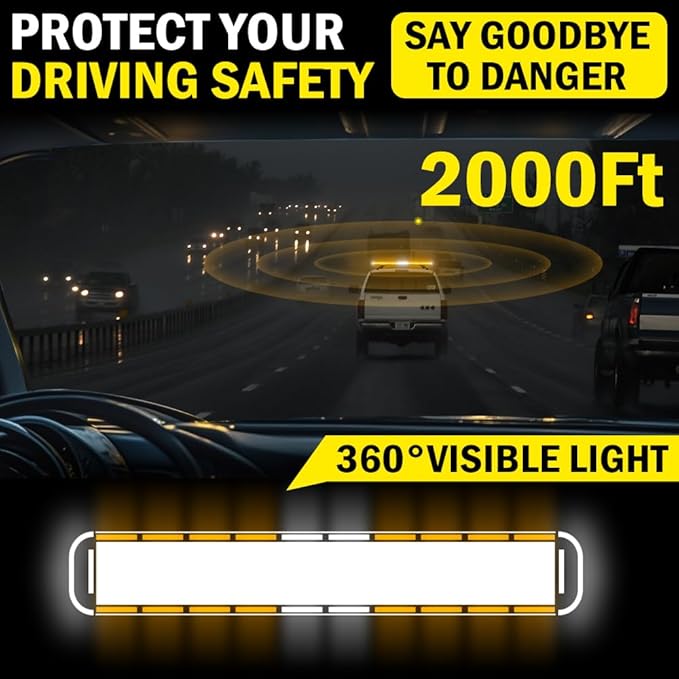 ASPL 46 inch 220 LED Rooftop Low Profile Strobe Light Bar Emergency Warning Beacon Car Hazard Flashing Construction Roof Lights Bars for Trucks Tow Automotive Construction Vehicle (Amber/White/Amber
