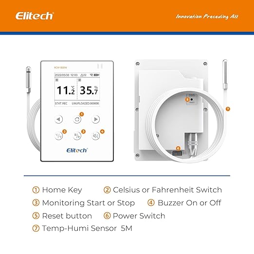 Elitech WiFi 5G/2.4G Digital Temperature Humidity Data Logger Remote Temperature Monitor Cloud Data Storage SMS/Email/APP/Web Alarm, External Temp&Humi Probe, 16.4ft, RCW-800W-THE-10PACK(-40~176℉)