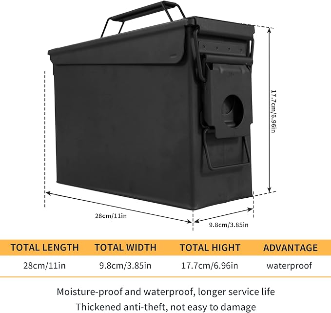 GUGULUZA Metal Ammo Can 30/50 Cal, Lockable Bullet Storage Case, Waterproof & Airtight Containers Box with Flip Top for Long-Term Storage Shotgun, Rifles, Pistols Ammunition